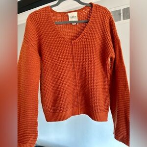 UpWest Women's Waffle V-Neck Sweater in Burnt Orange